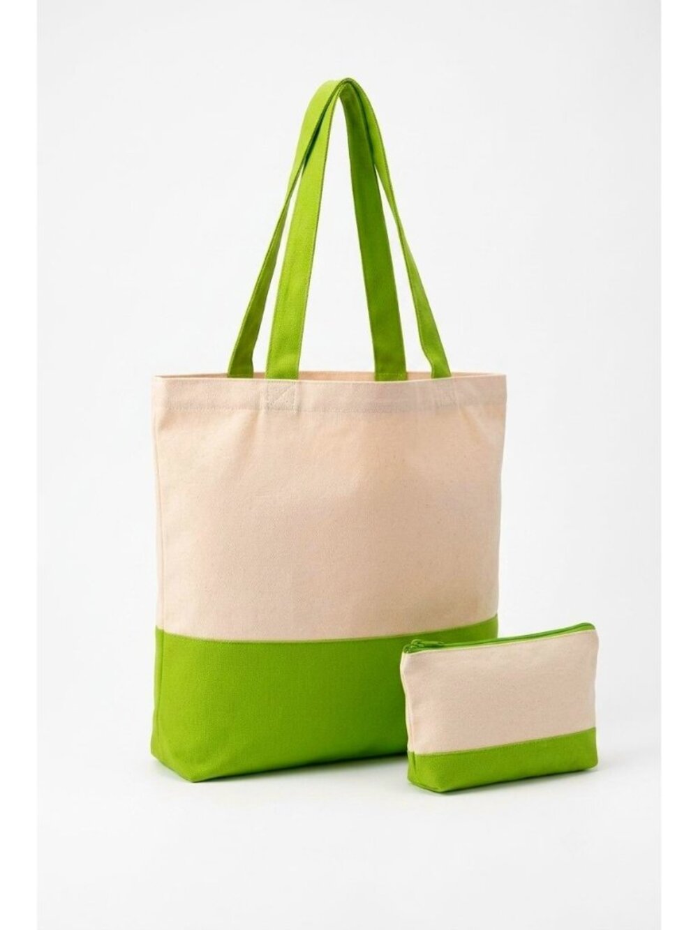 Two-Tone Canvas Tote Bag With Matching Pouch Lightweight & Reusable (SKU#0510)